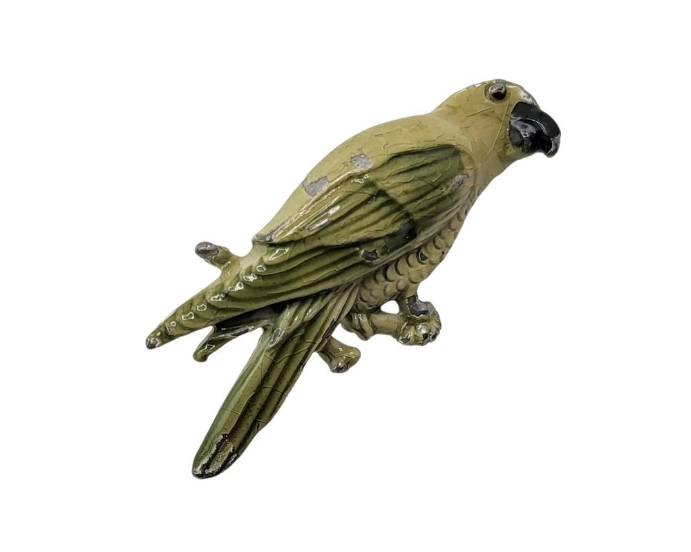Vintage Green Enamel Parrot Brooch Bird Pin Tropical Figural